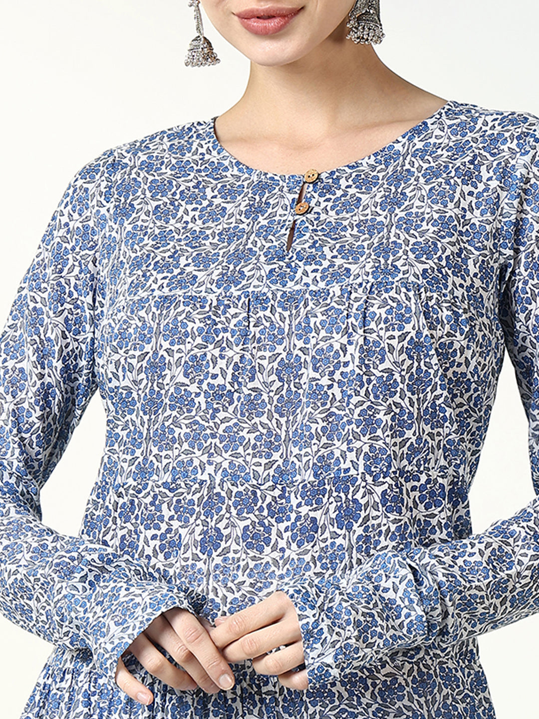 Women's Blue Floral Anarkali Kurta