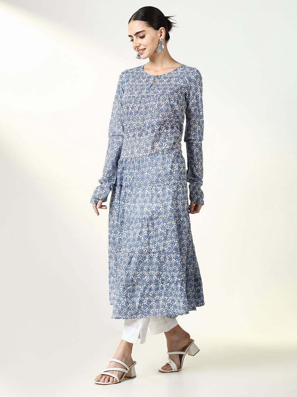 Women's Blue Floral Anarkali Kurta