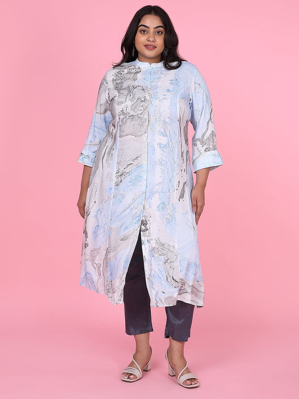 Women's Blue Abstract Straight Kurta