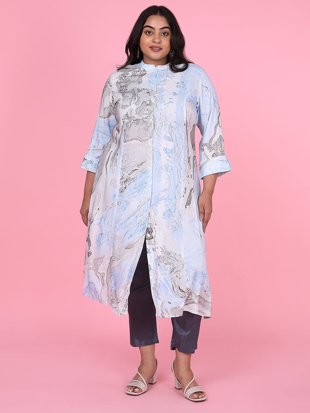 Women's Blue Abstract Straight Kurta
