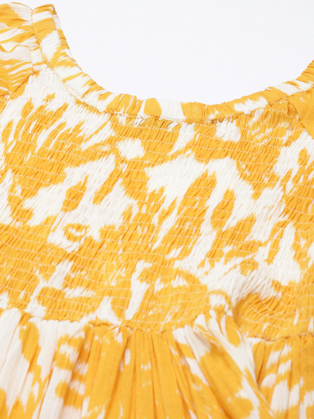 Women's Mustard Floral Printed Bell Sleeves Empire Dress