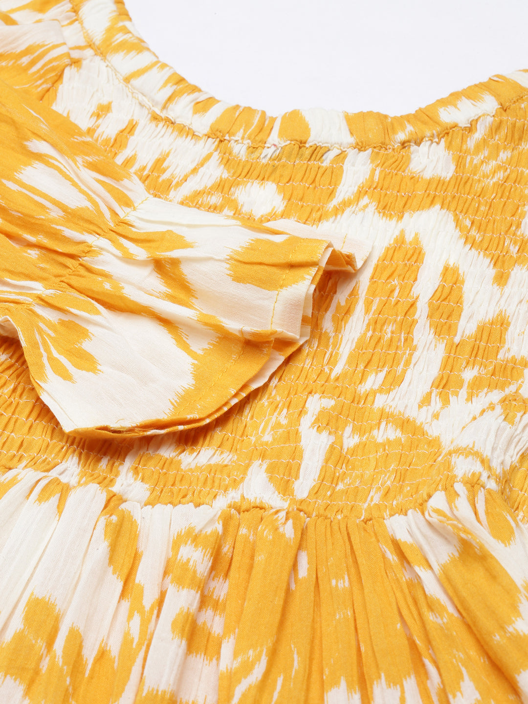 Women's Mustard Floral Printed Bell Sleeves Empire Dress