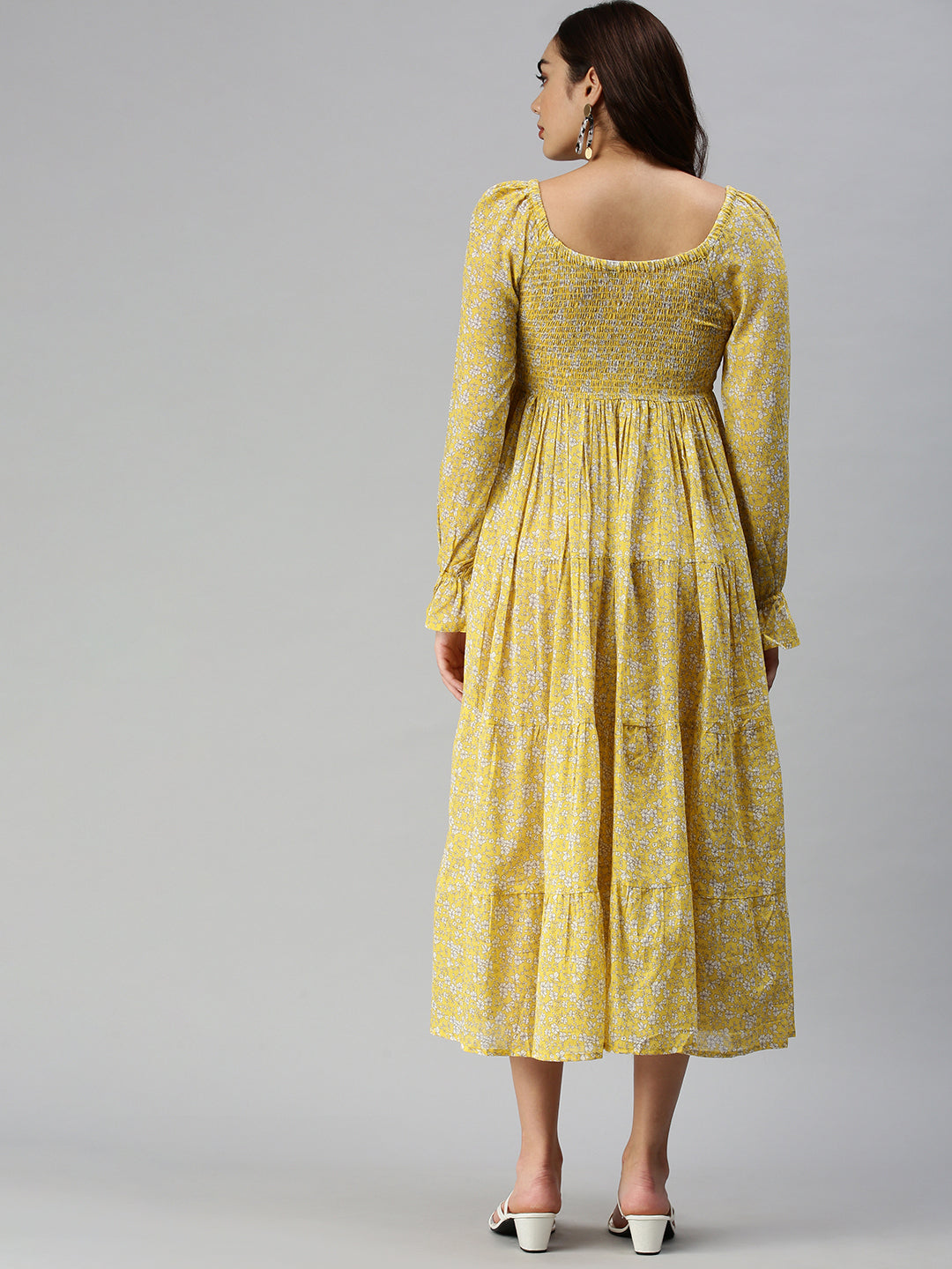 Women's Printed Fit and Flare Yellow Dress