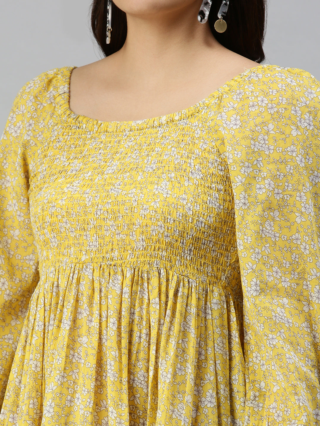 Women's Printed Fit and Flare Yellow Dress