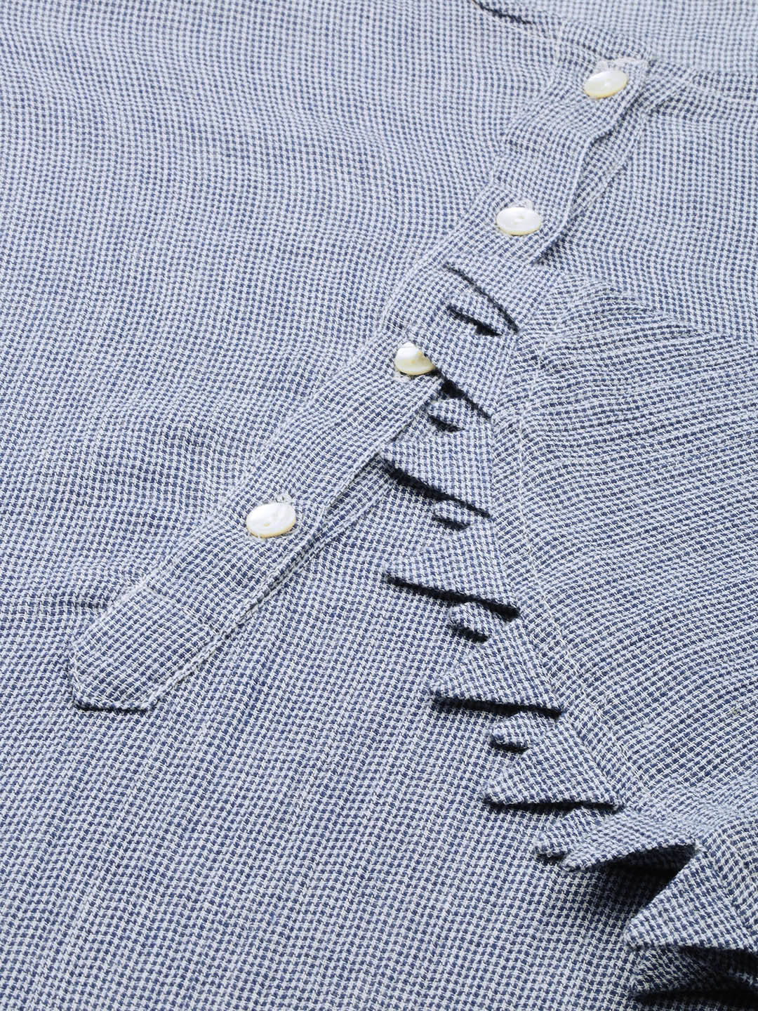 Women's Navy Blue Woven Design Round Neck A-Line Kurta