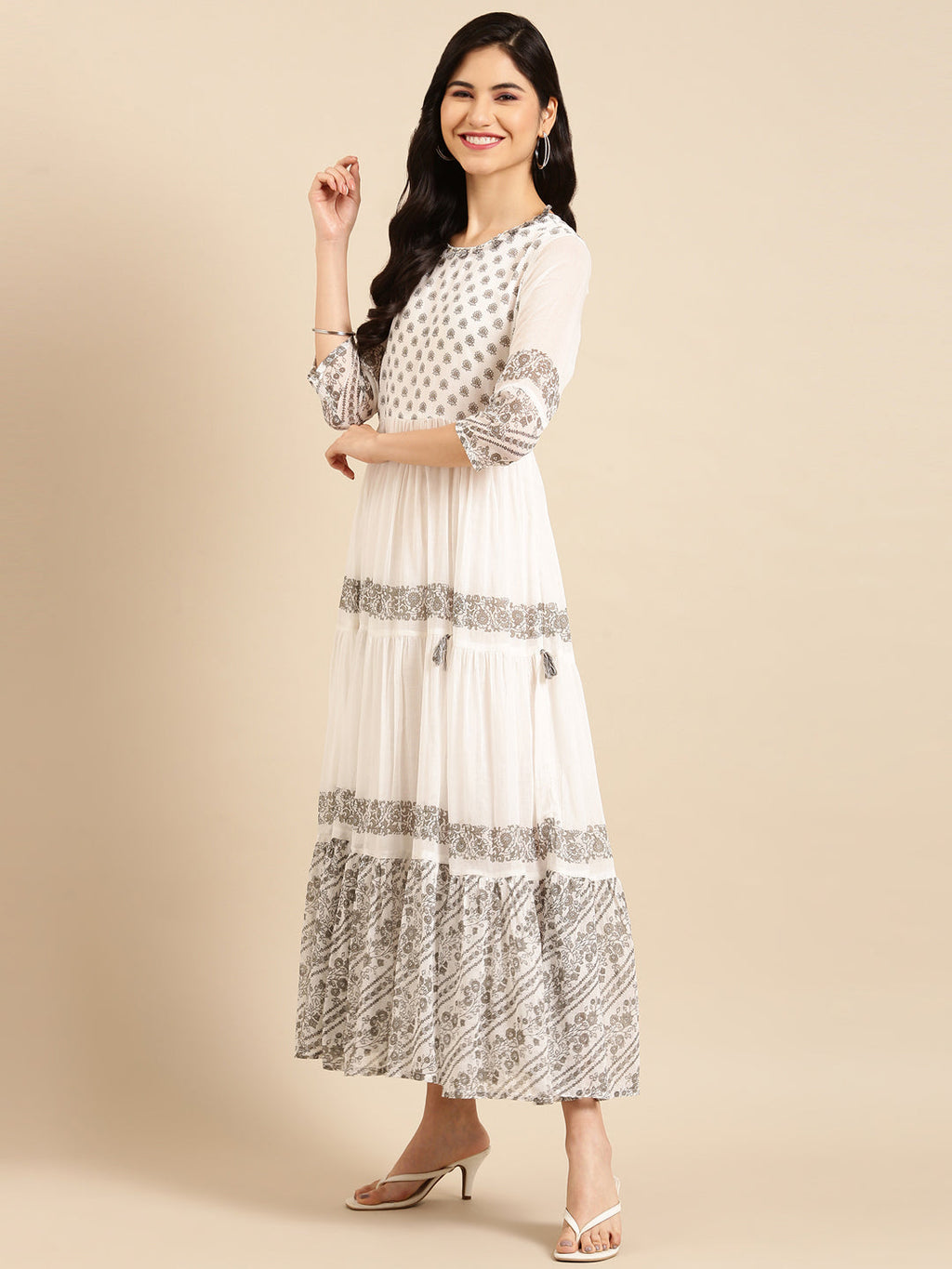 Women's Black Printed A-Line Kurta
