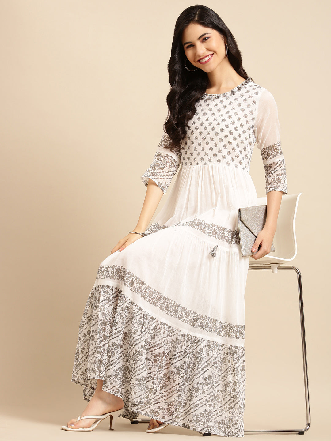 Women's Black Printed A-Line Kurta