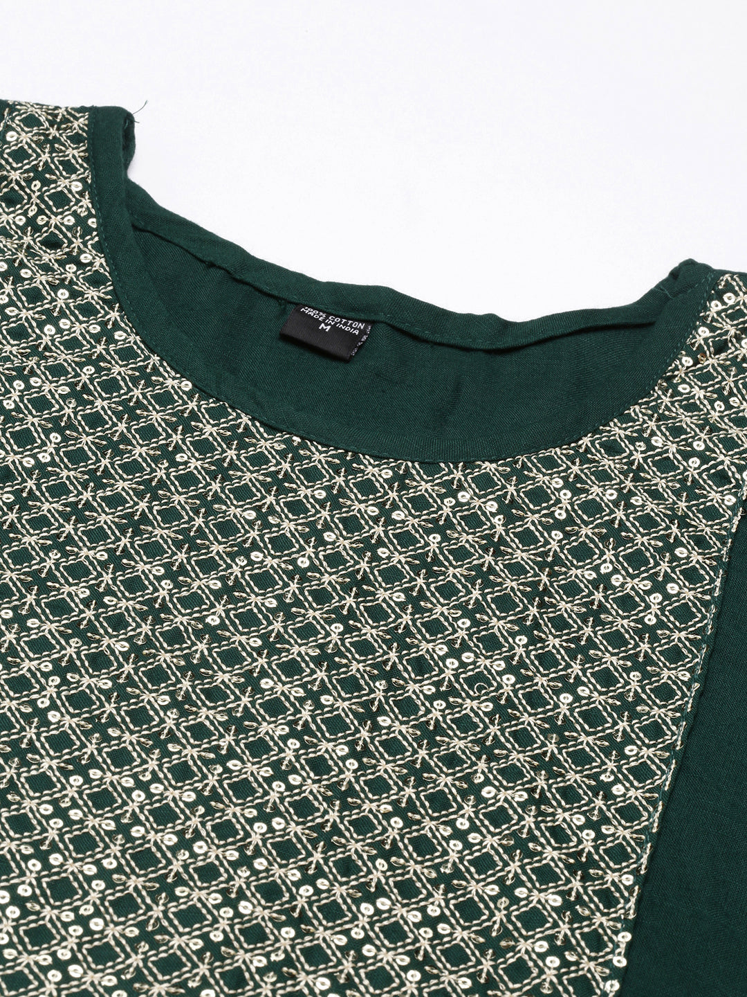 Women's Green Ethnic Motifs Yoke Design Kurta