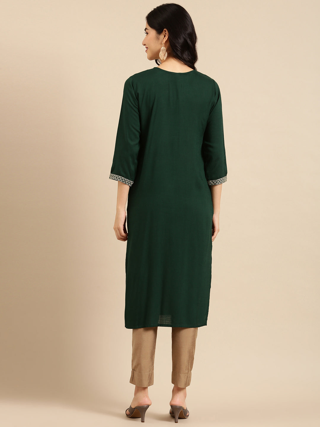 Women's Green Ethnic Motifs Yoke Design Kurta