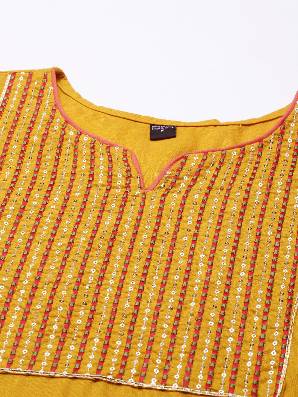 Women's Mustard Embroidered Yoke Design Straight Kurta
