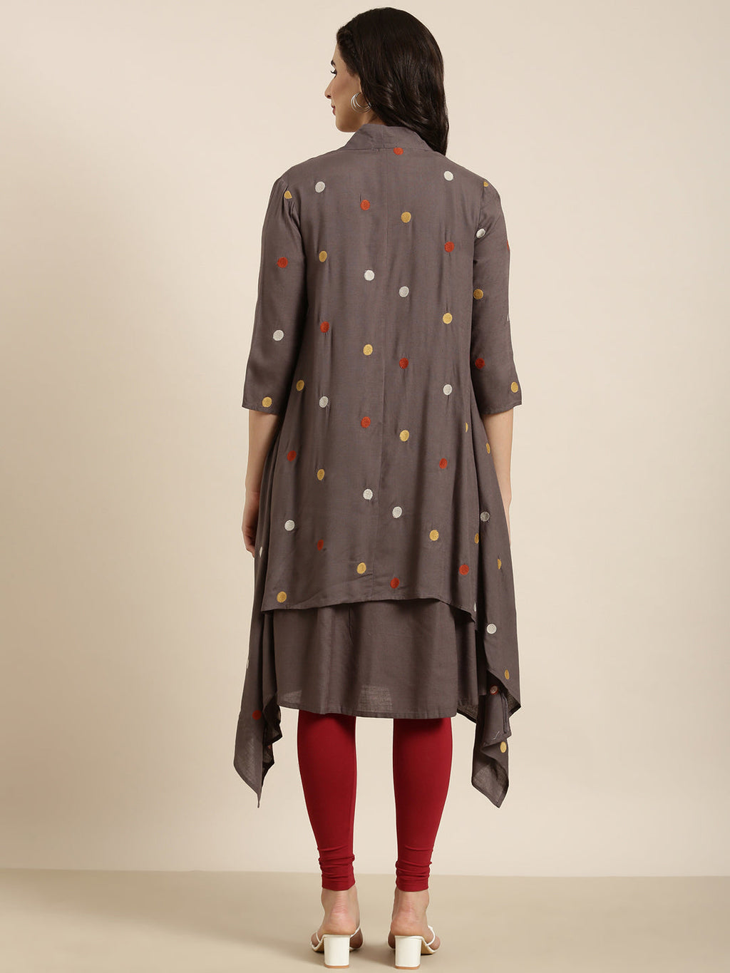Women's A-Line Grey Solid Kurta Comes With Overcoat