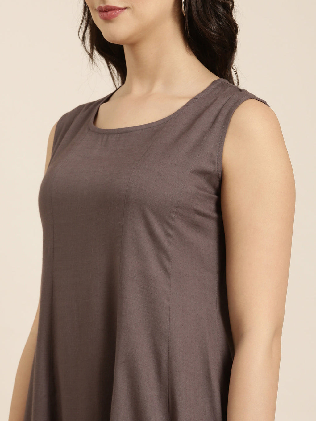 Women's A-Line Grey Solid Kurta Comes With Overcoat