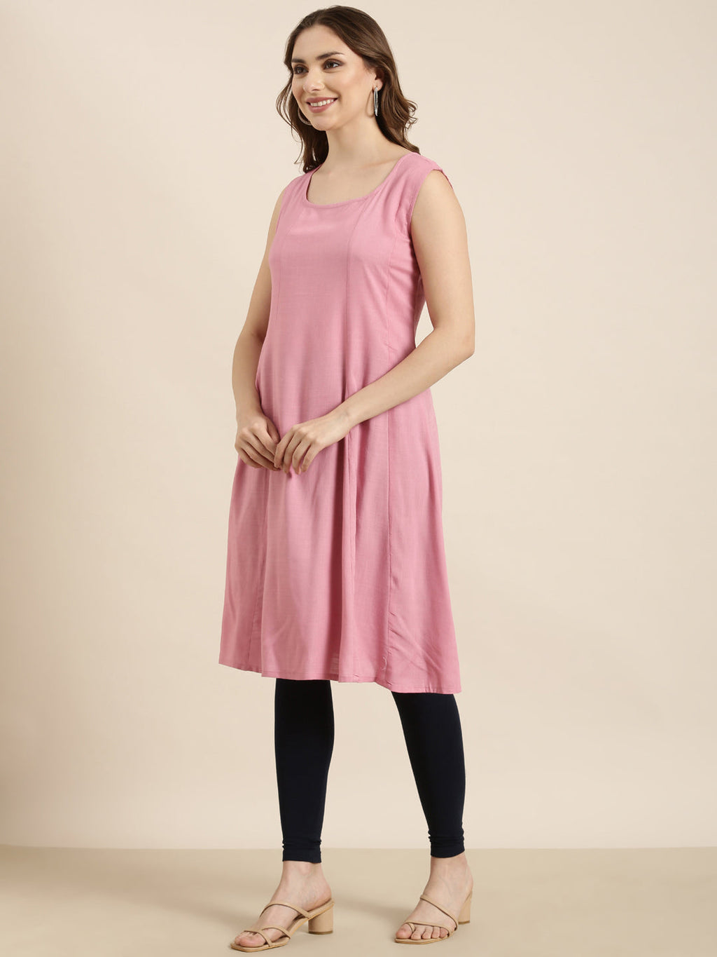 Women's A-Line Pink Solid Kurta Comes With Overcoat