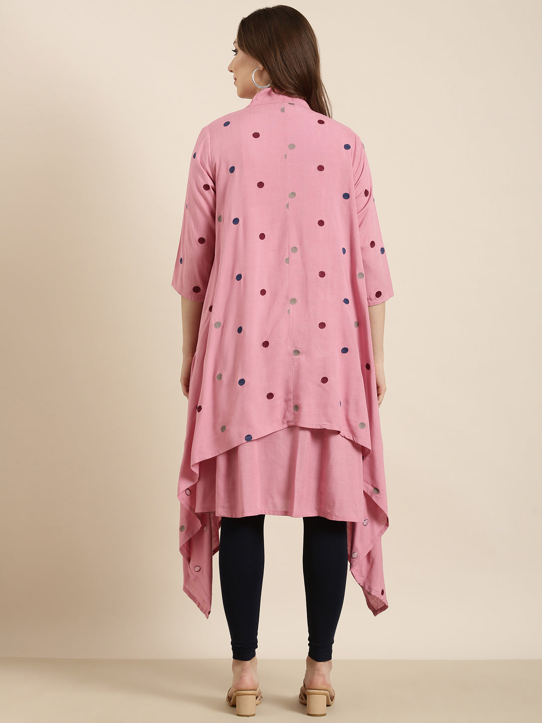 Women's A-Line Pink Solid Kurta Comes With Overcoat
