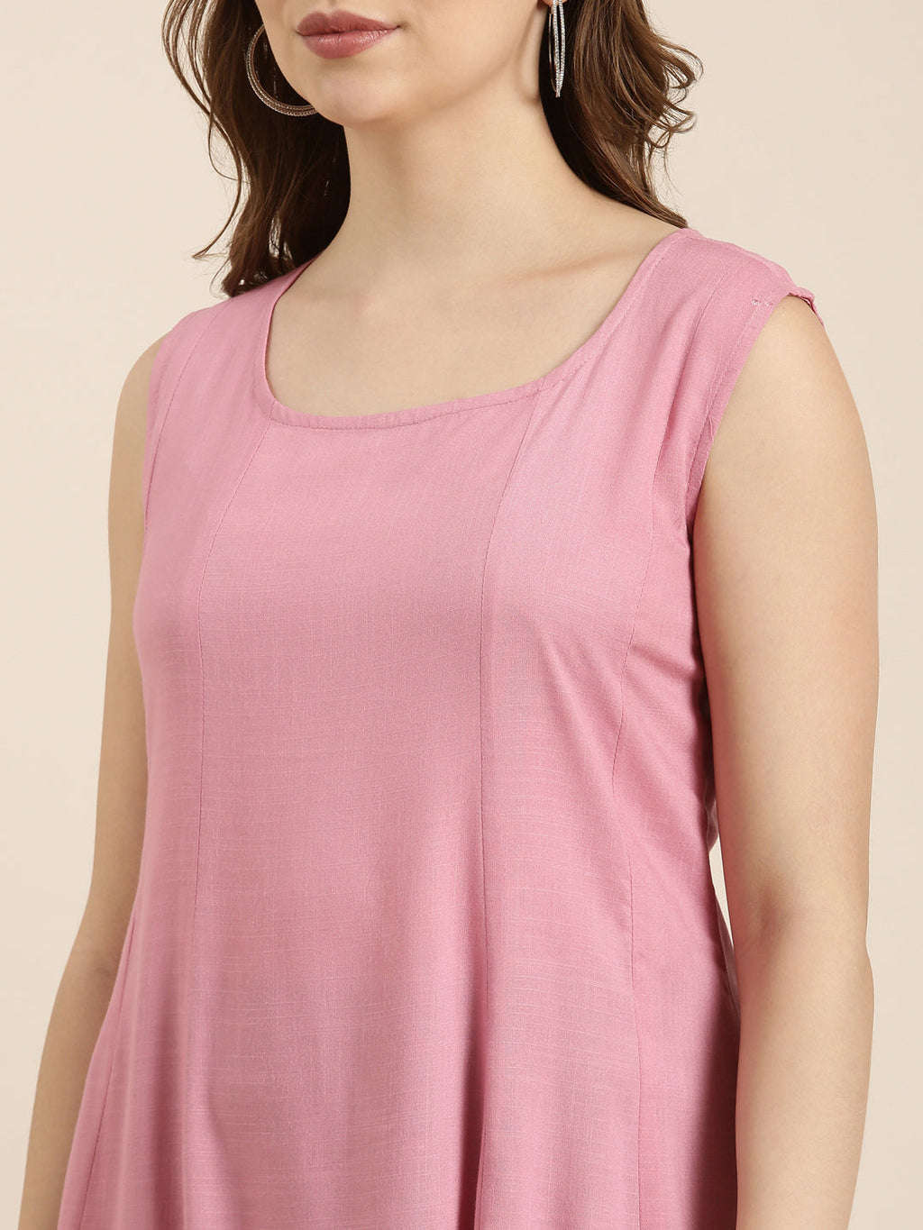 Women's A-Line Pink Solid Kurta Comes With Overcoat