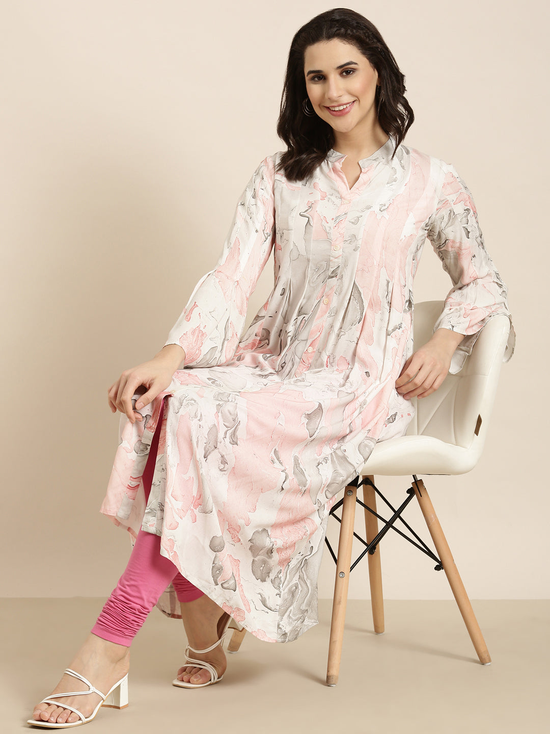 Women's A-Line White Abstract Kurta