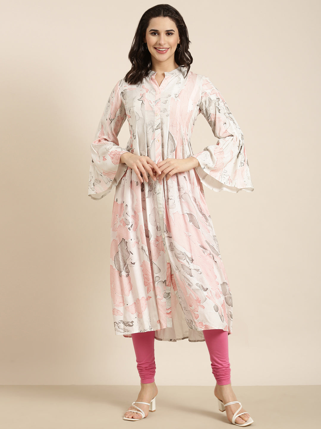 Women's A-Line White Abstract Kurta