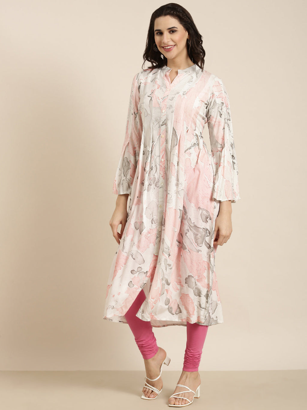 Women's A-Line White Abstract Kurta