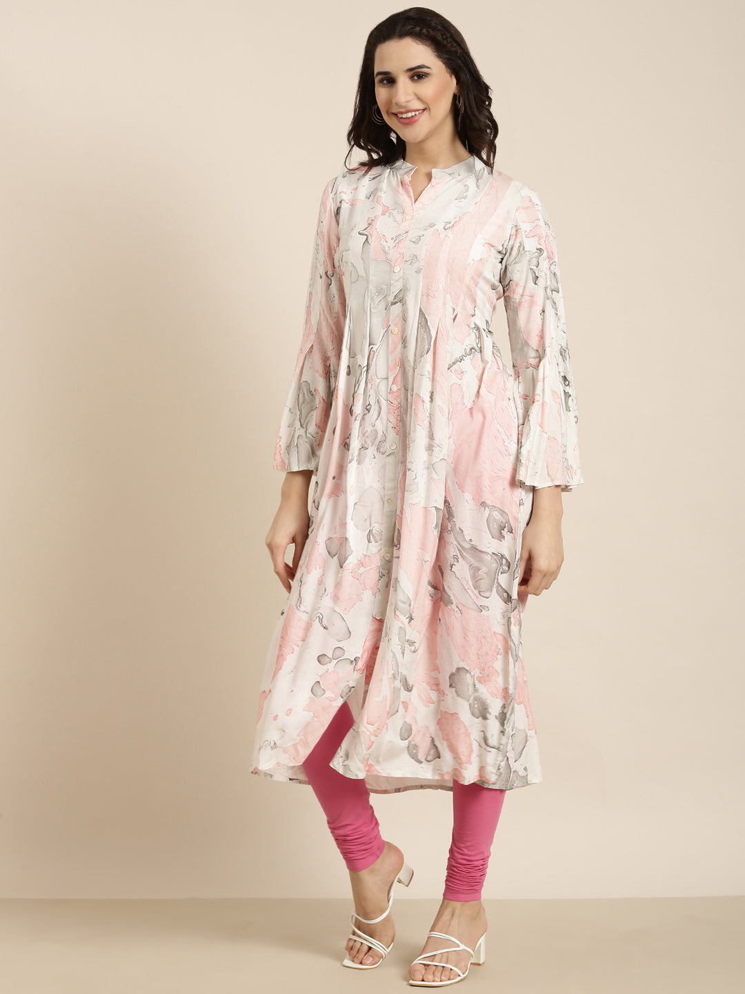 Women's A-Line White Abstract Kurta