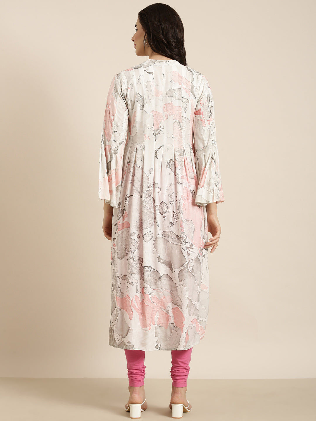 Women's A-Line White Abstract Kurta