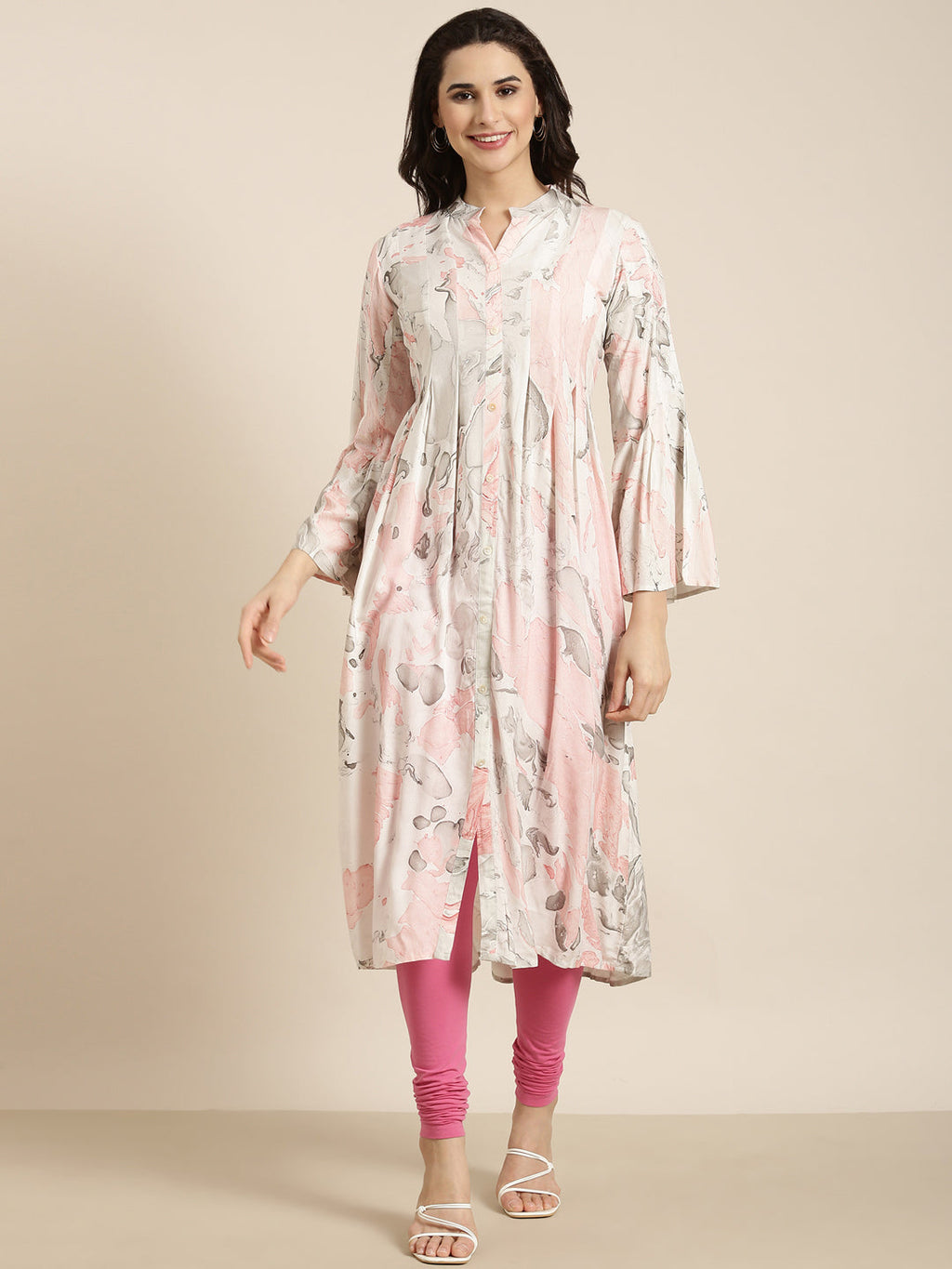 Women's A-Line White Abstract Kurta