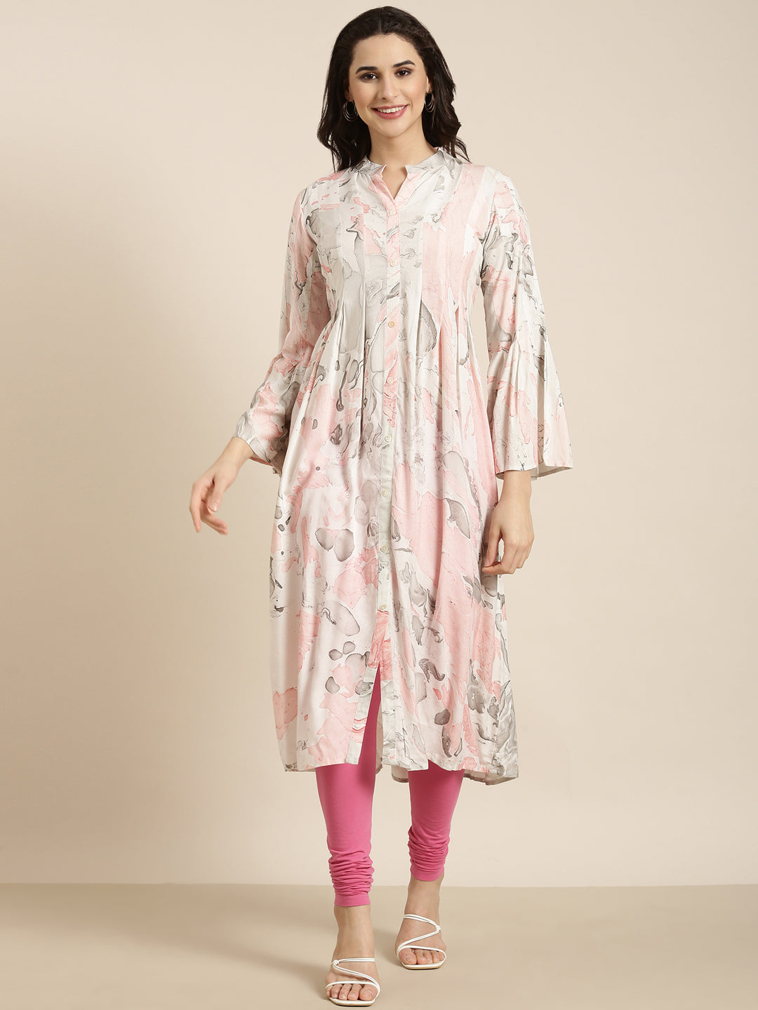 Women's A-Line White Abstract Kurta