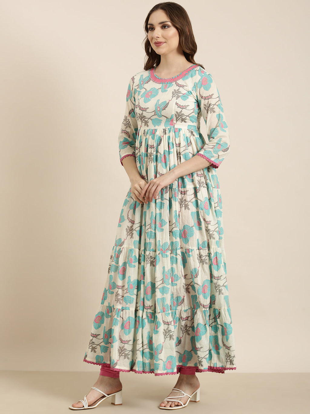 Women's Anarkali Turquoise Blue Floral Kurta