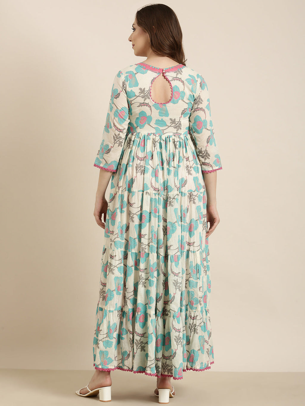 Women's Anarkali Turquoise Blue Floral Kurta