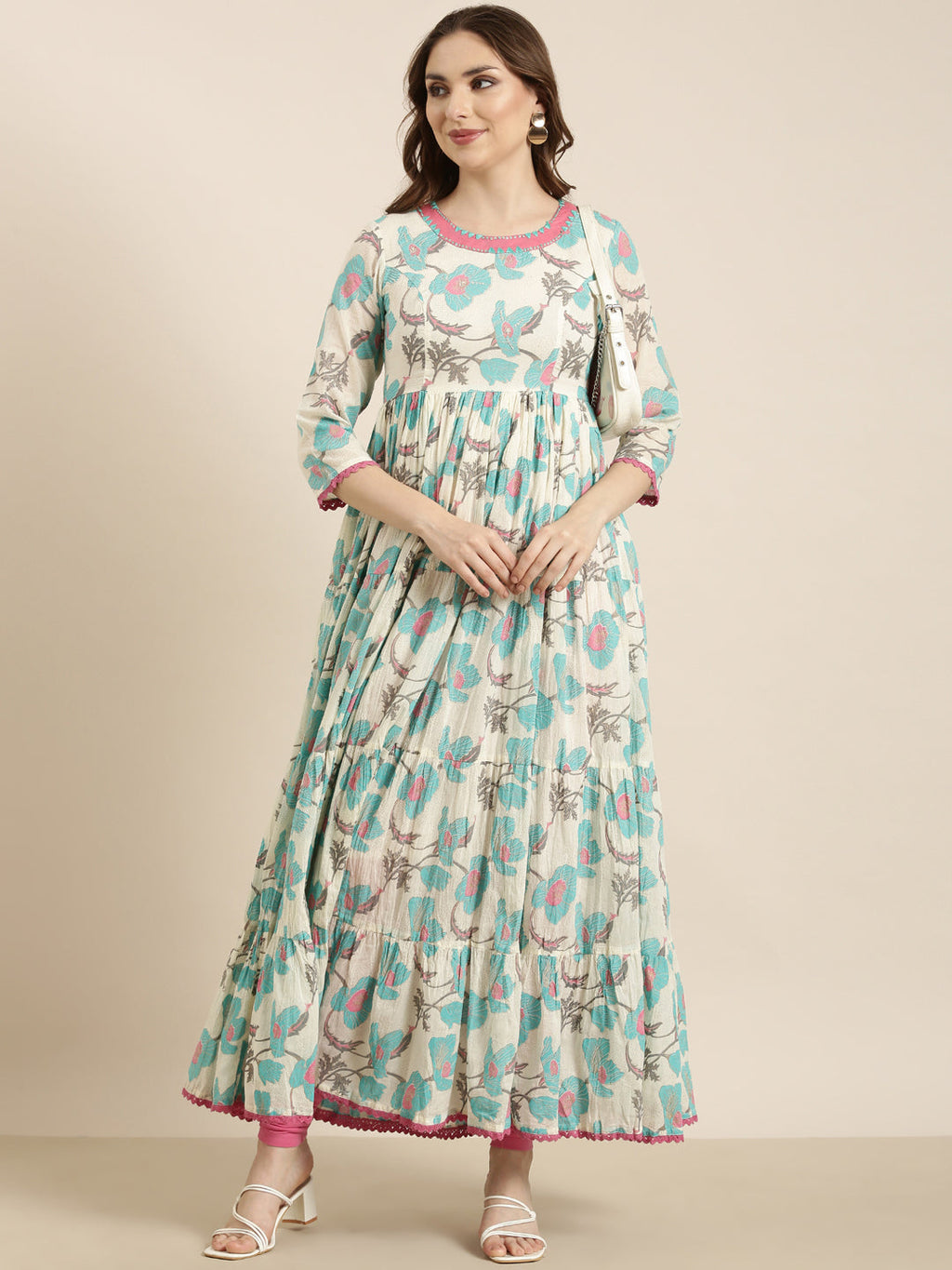 Women's Anarkali Turquoise Blue Floral Kurta
