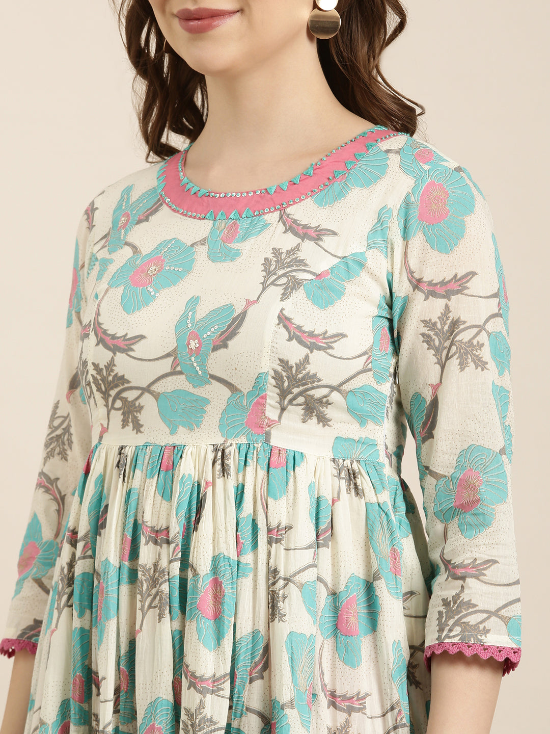 Women's Anarkali Turquoise Blue Floral Kurta