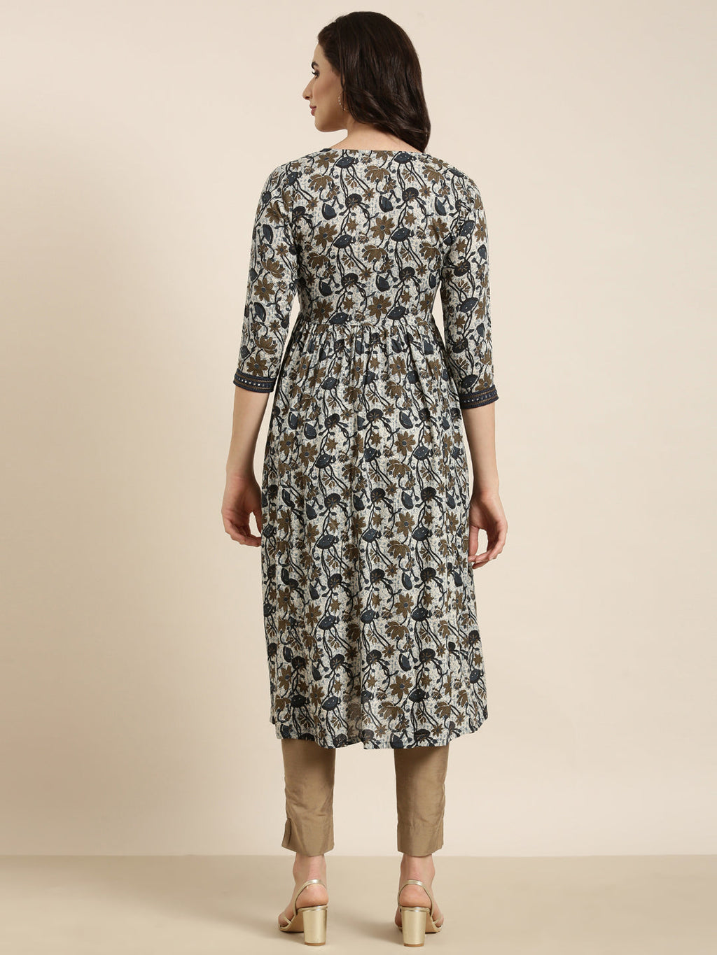 Women's Floral Anarkali Navy Blue Kurta