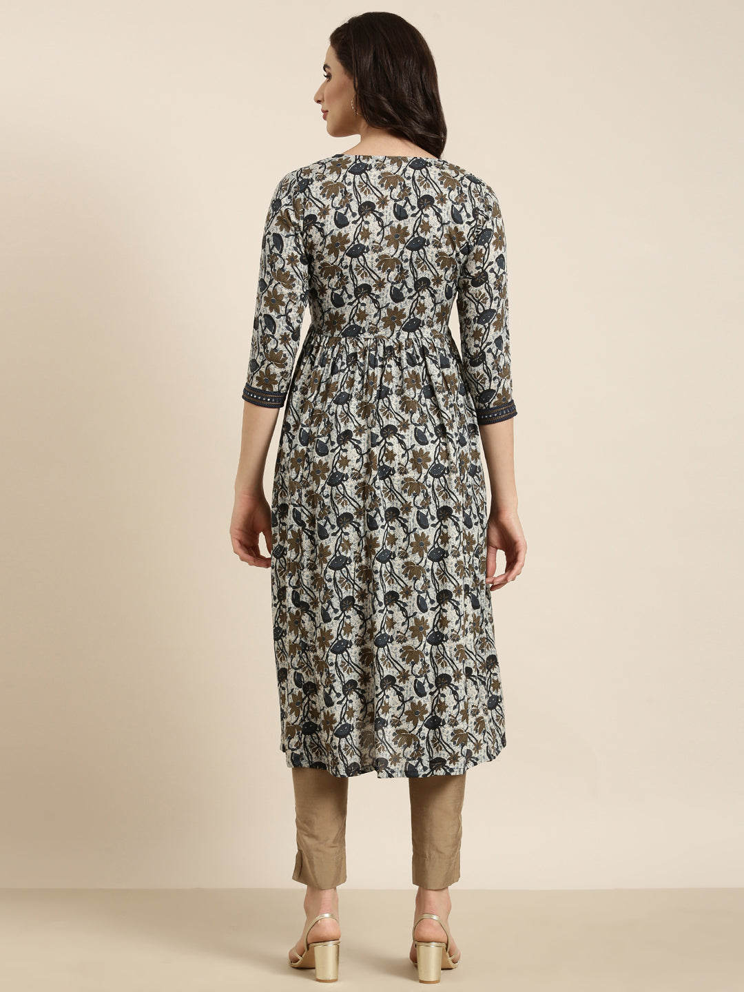 Women's Floral Anarkali Navy Blue Kurta