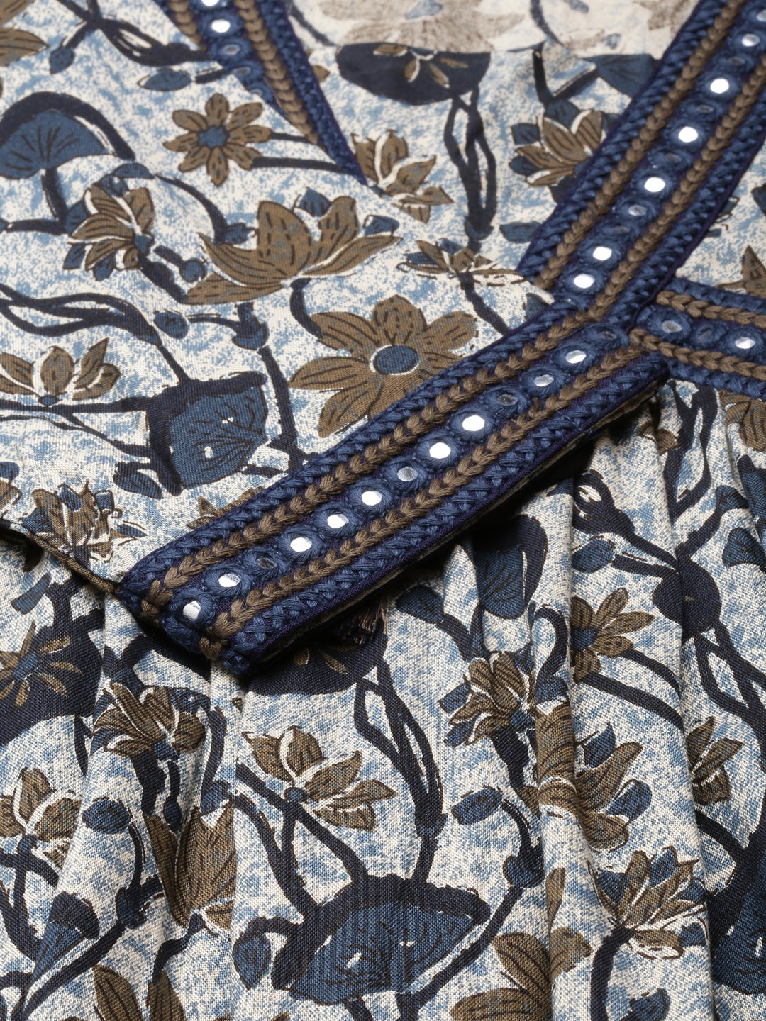 Women's Floral Anarkali Navy Blue Kurta