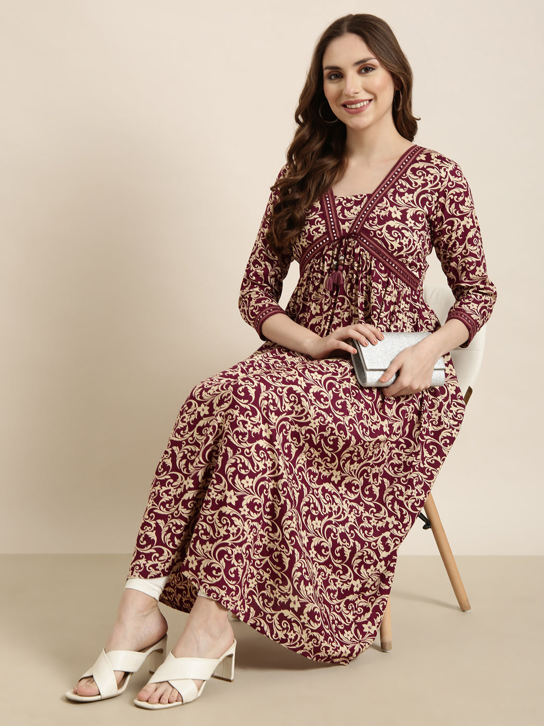 Women's Anarkali Purple Floral Kurta