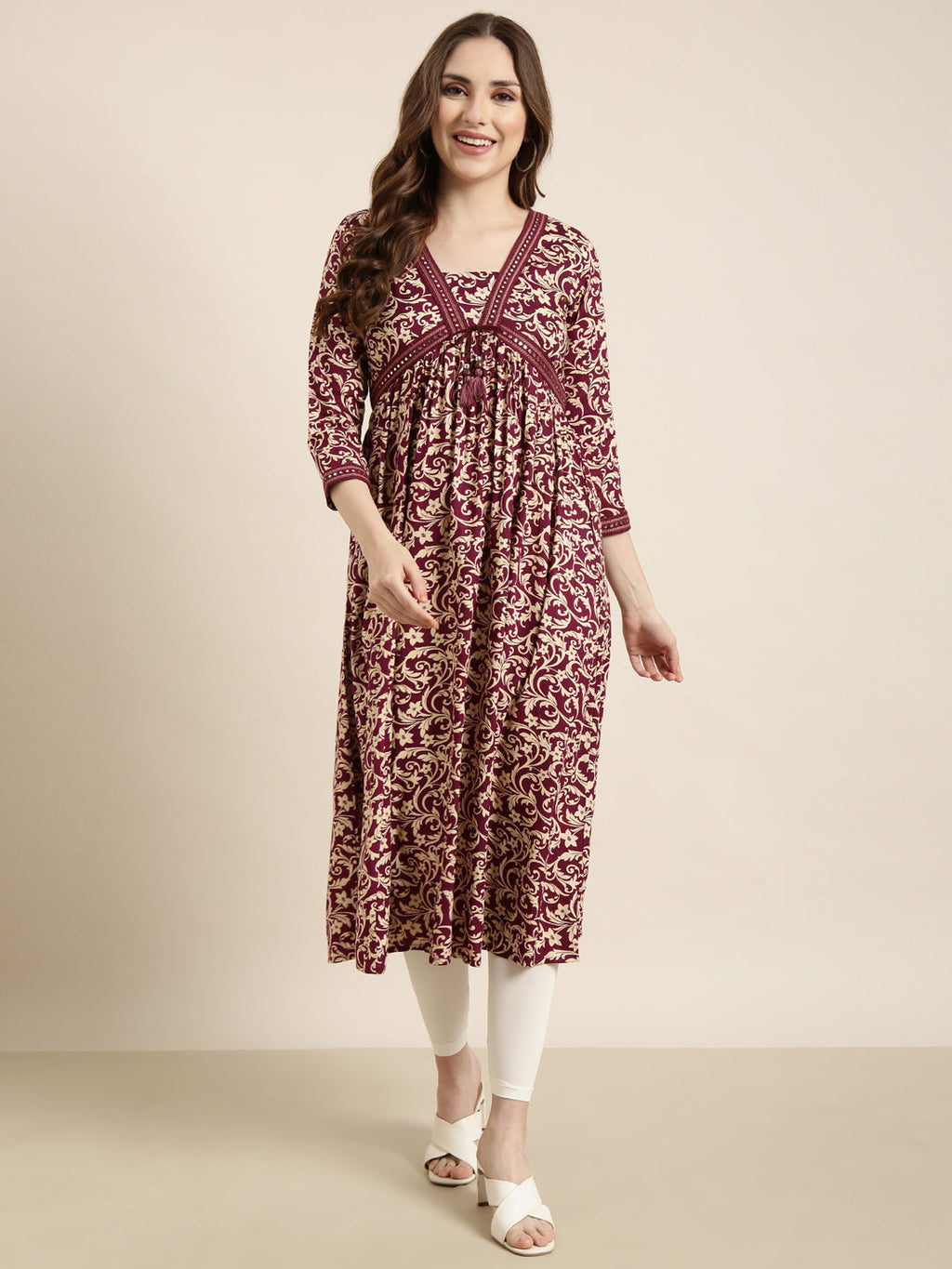 Women's Anarkali Purple Floral Kurta