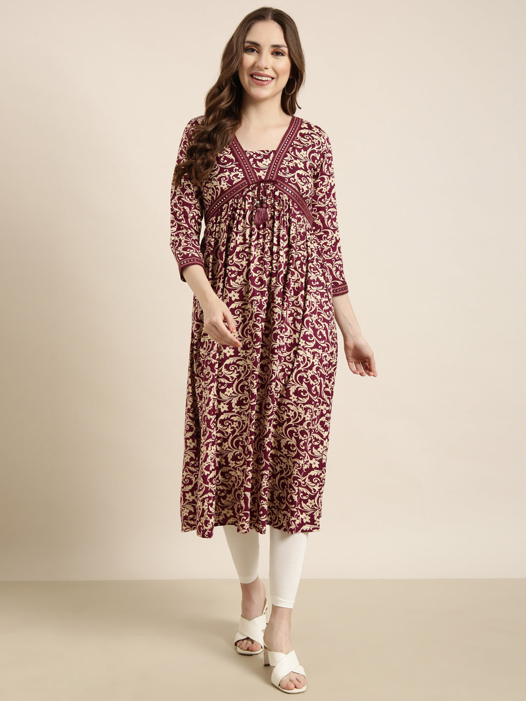 Women's Anarkali Purple Floral Kurta