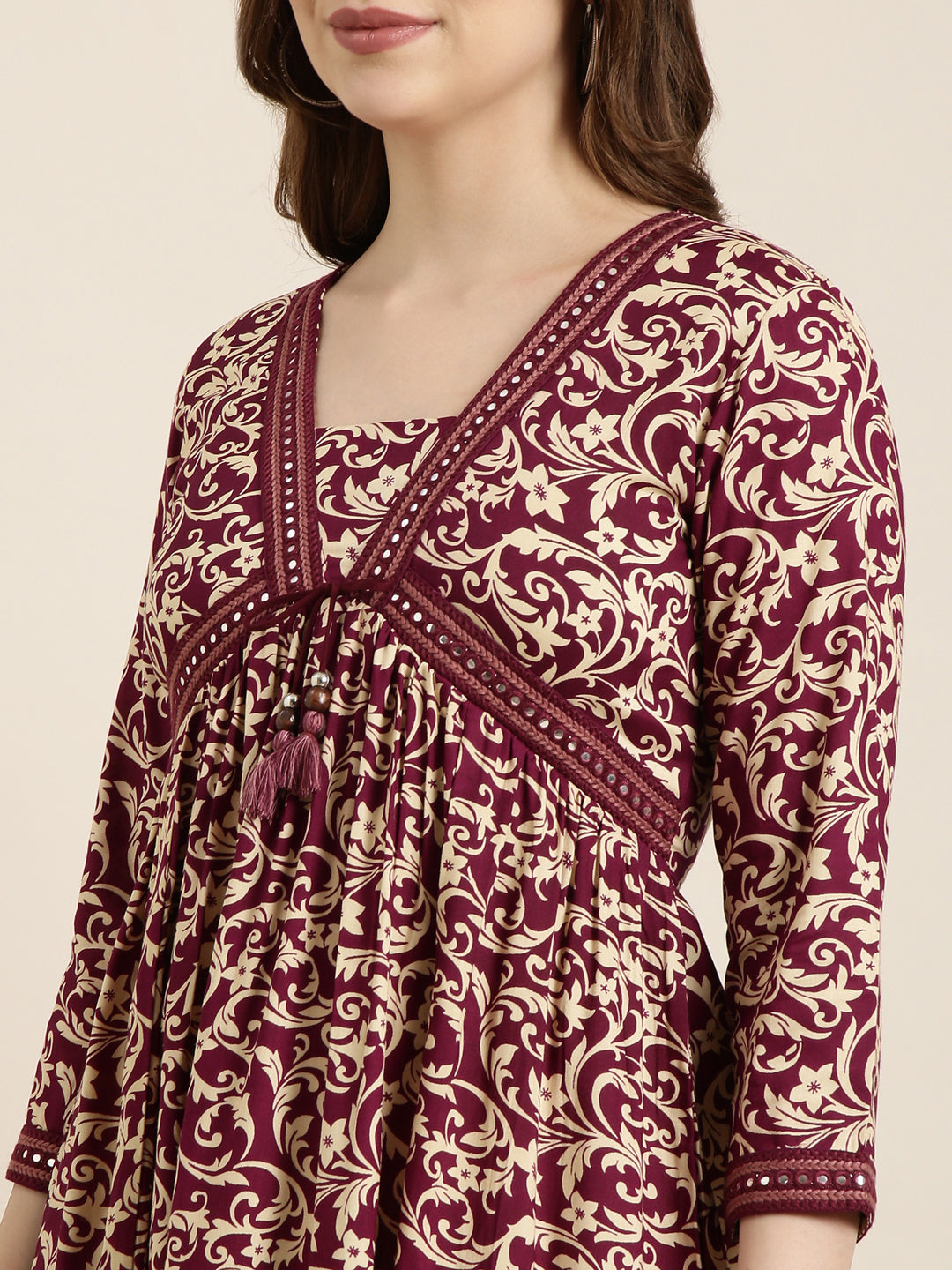 Women's Anarkali Purple Floral Kurta