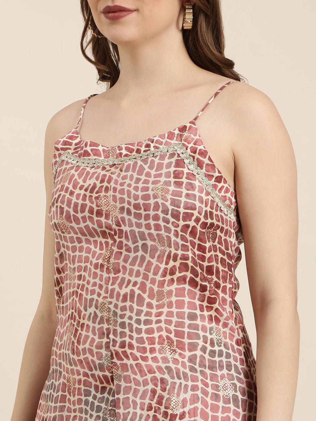 Women's Peach Printed Jumpsuit with Shrug