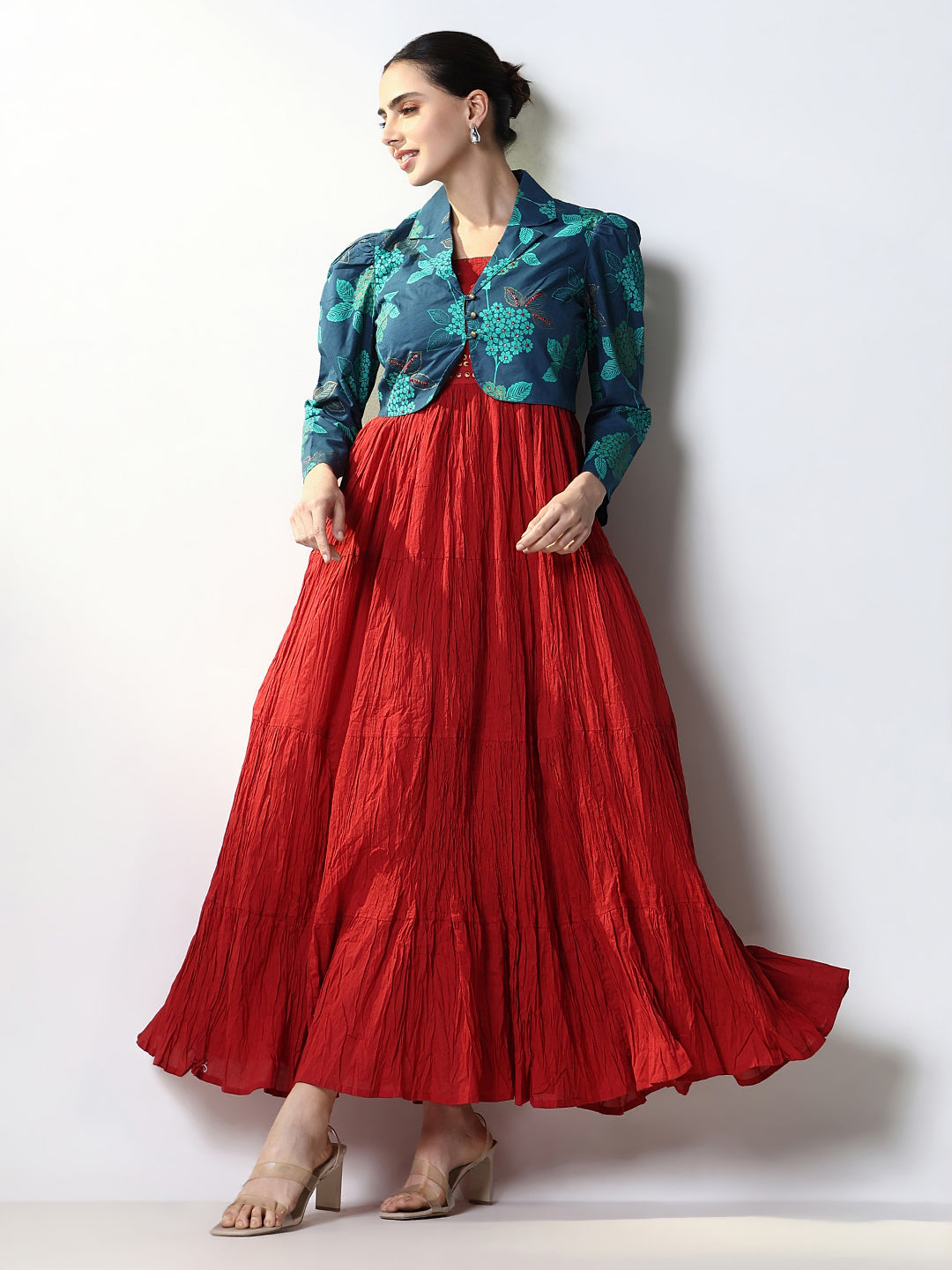 Women's Maroon Solid Anarkali Kurta with Overcoat