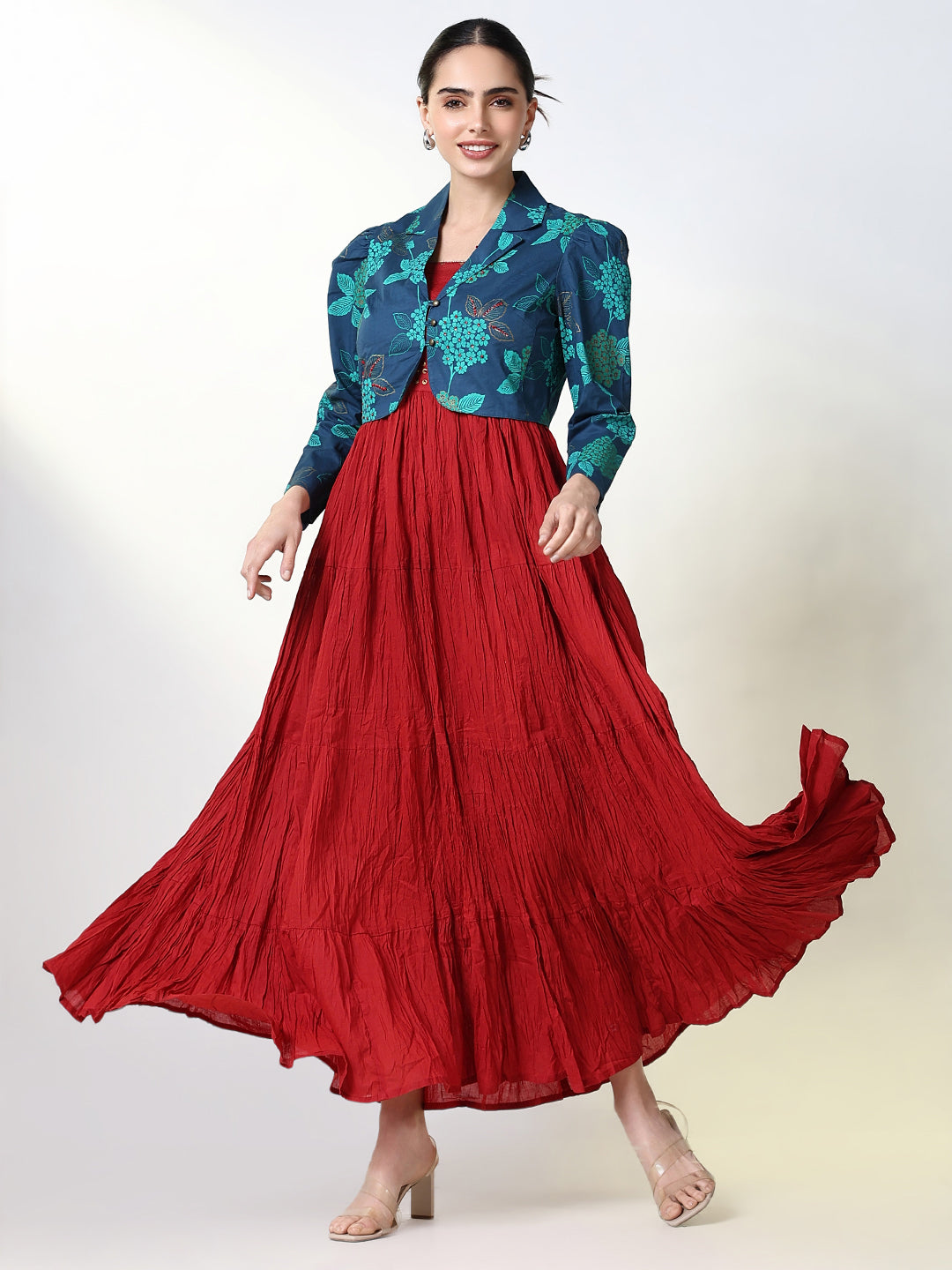 Women's Maroon Solid Anarkali Kurta with Overcoat