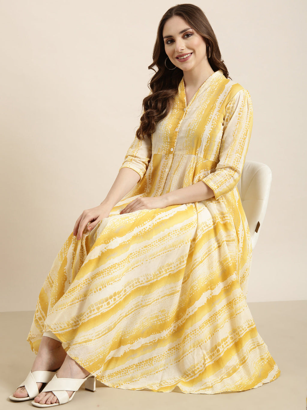 Women's Anarkali Yellow Embellished Kurta