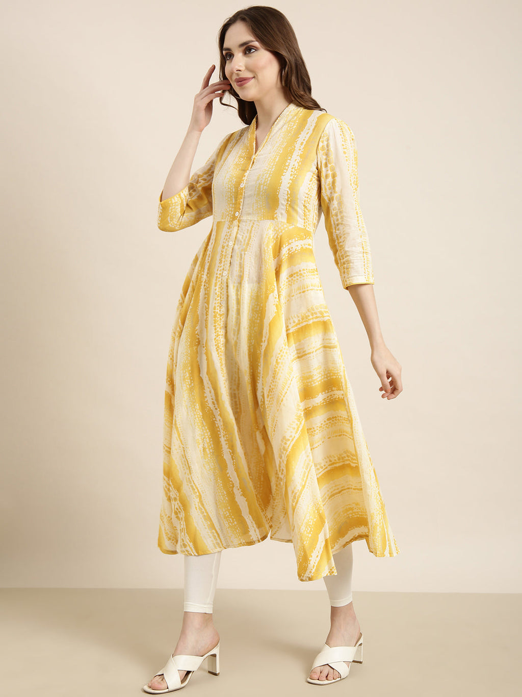 Women's Anarkali Yellow Embellished Kurta
