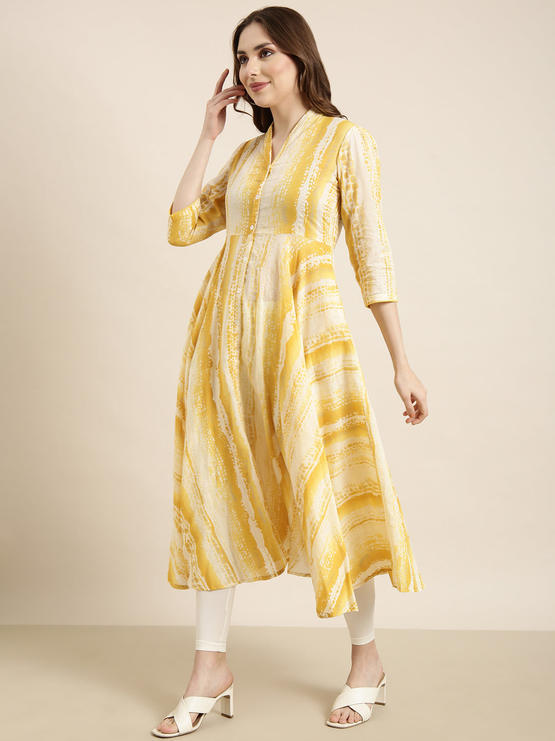 Women's Anarkali Yellow Embellished Kurta