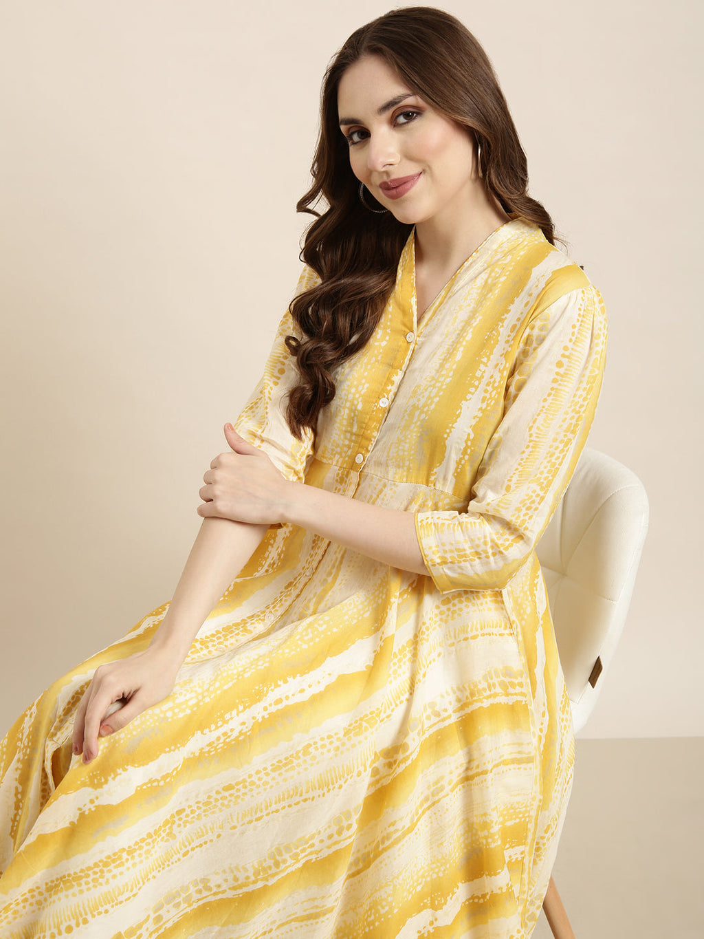 Women's Anarkali Yellow Embellished Kurta
