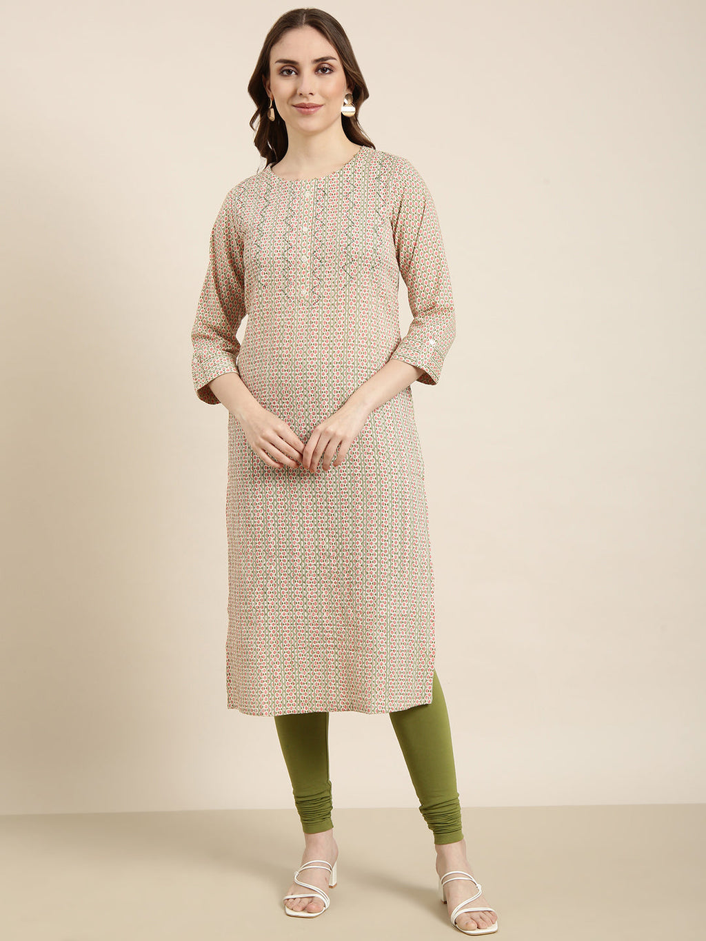 Women's Straight Peach Geometric Kurta