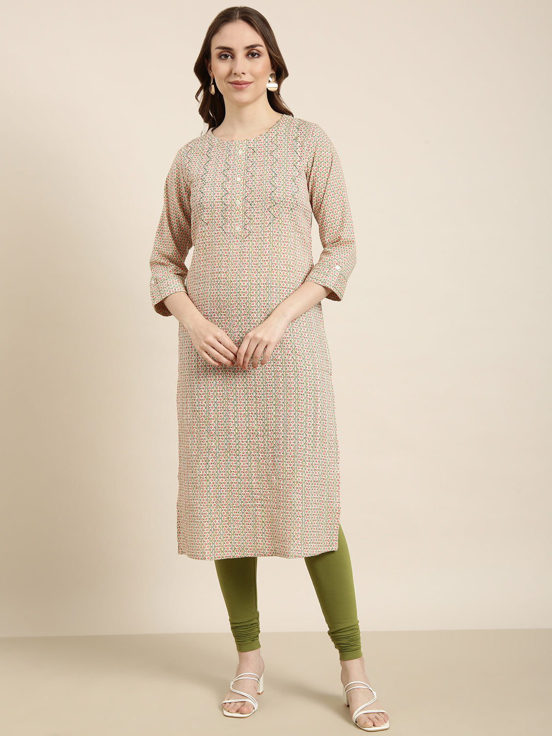 Women's Straight Peach Geometric Kurta