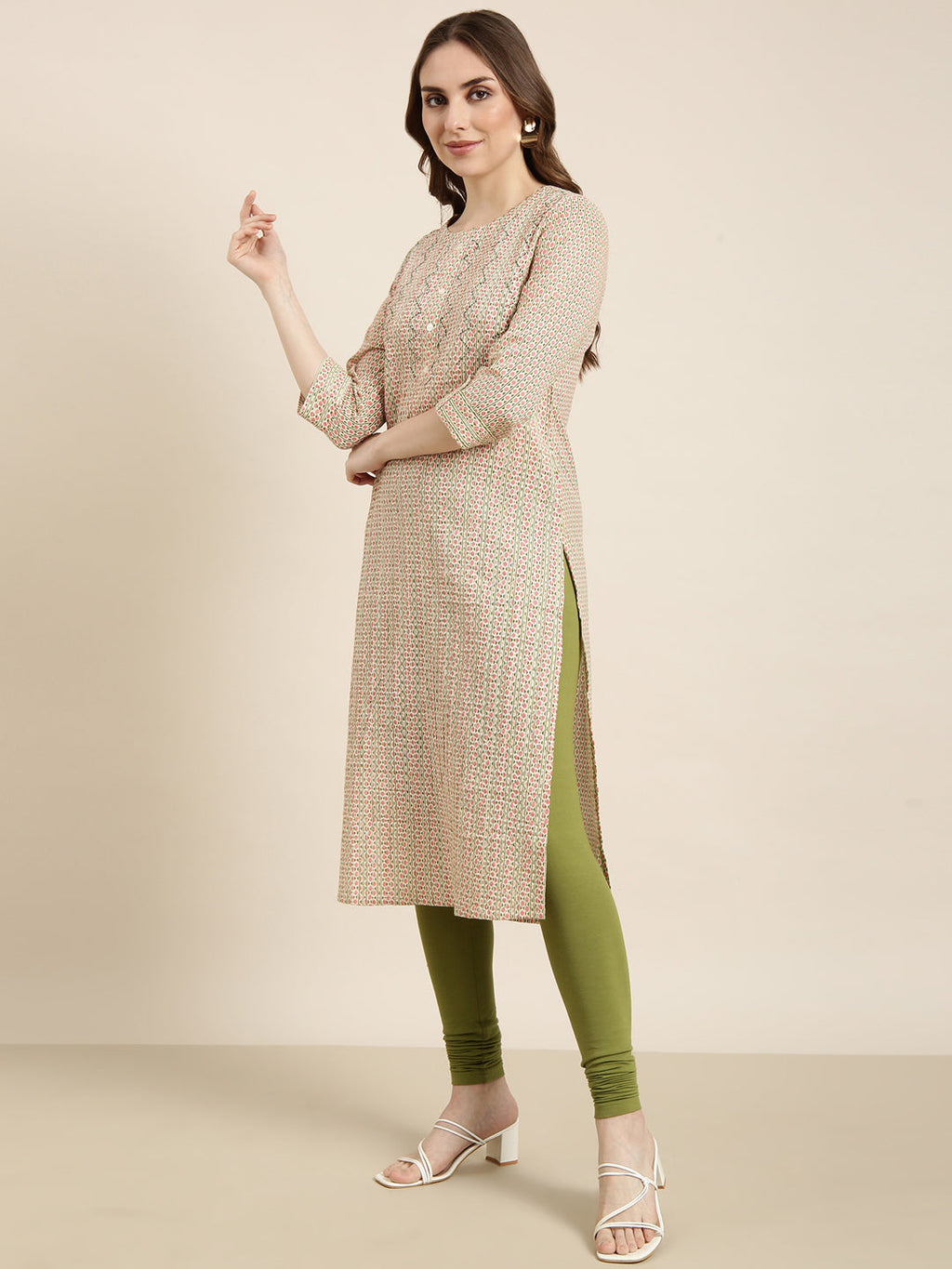 Women's Straight Peach Geometric Kurta