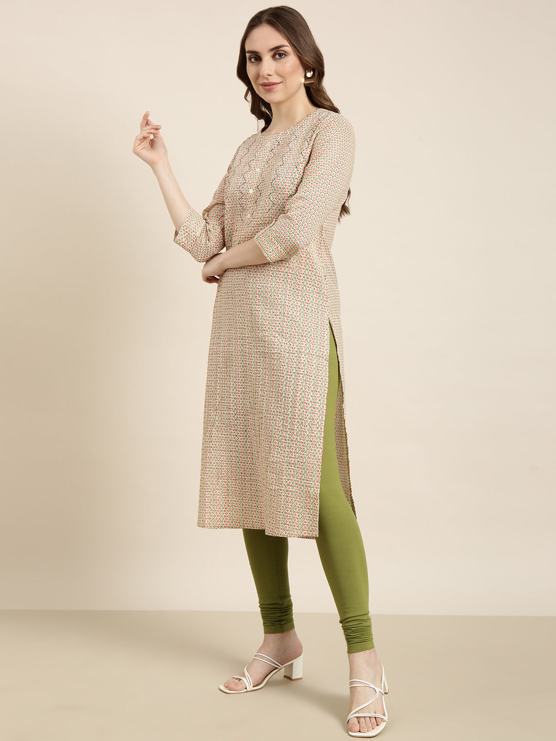 Women's Straight Peach Geometric Kurta