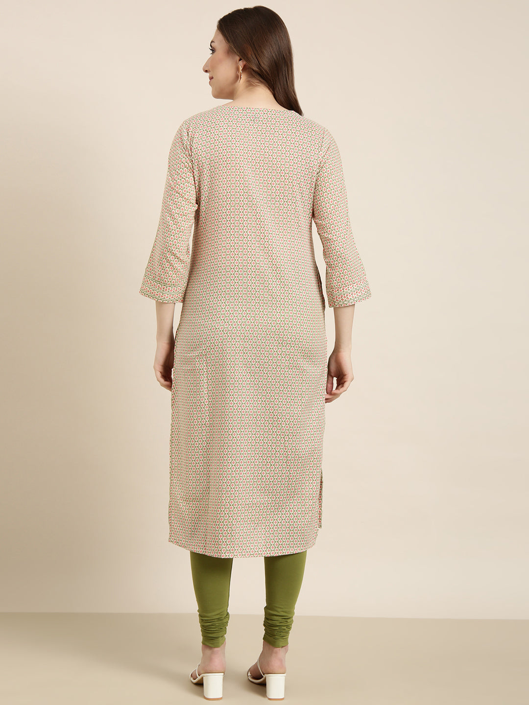 Women's Straight Peach Geometric Kurta