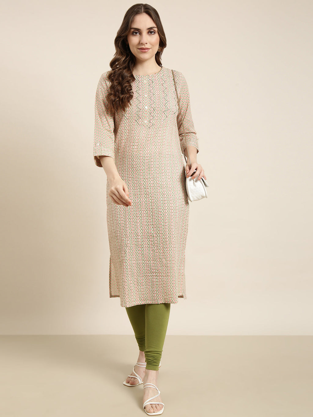 Women's Straight Peach Geometric Kurta